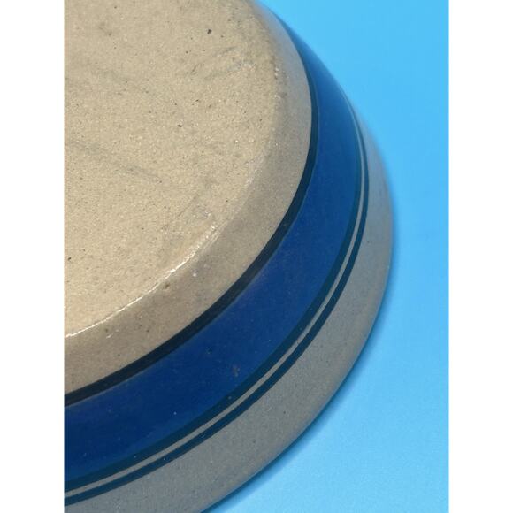 Handmade Stoneware Blue Stripe Rimmed Pet Dog Bowl Farmhouse Pottery Planter 5” - Picture 6 of 7